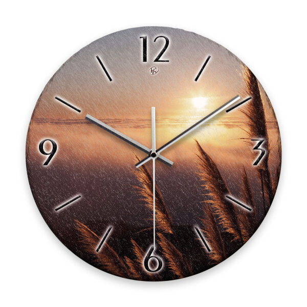 Sunset Design-Wanduhr aus Steinguss mit leisem Uhrwerk