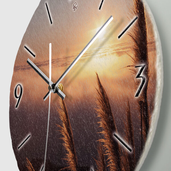 Sunset Design-Wanduhr aus Steinguss mit leisem Uhrwerk