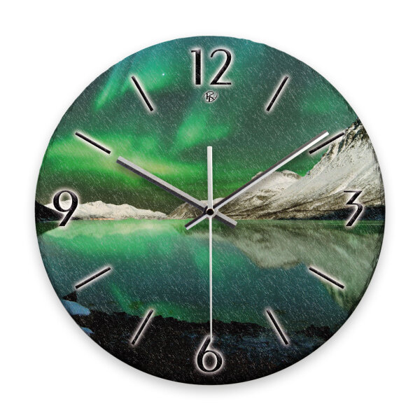 Polarlicht Design-Wanduhr aus Steinguss mit leisem Uhrwerk