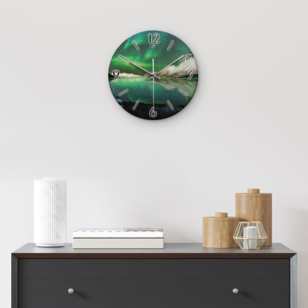 Polarlicht Design-Wanduhr aus Steinguss mit leisem Uhrwerk