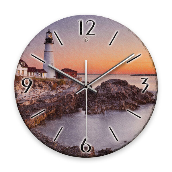 Leuchtturm Design-Wanduhr aus Steinguss mit leisem Uhrwerk