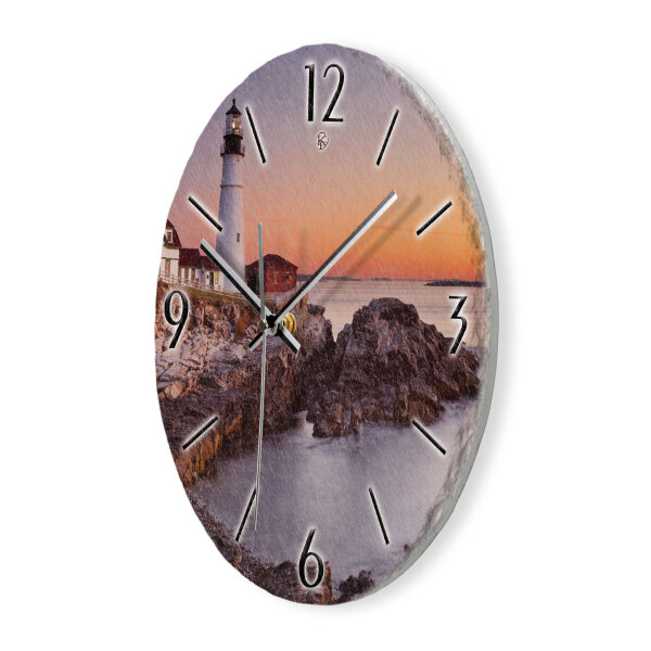 Leuchtturm Design-Wanduhr aus Steinguss mit leisem Uhrwerk