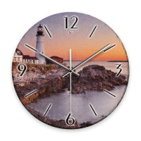 Leuchtturm Design-Wanduhr aus Steinguss mit leisem Uhrwerk