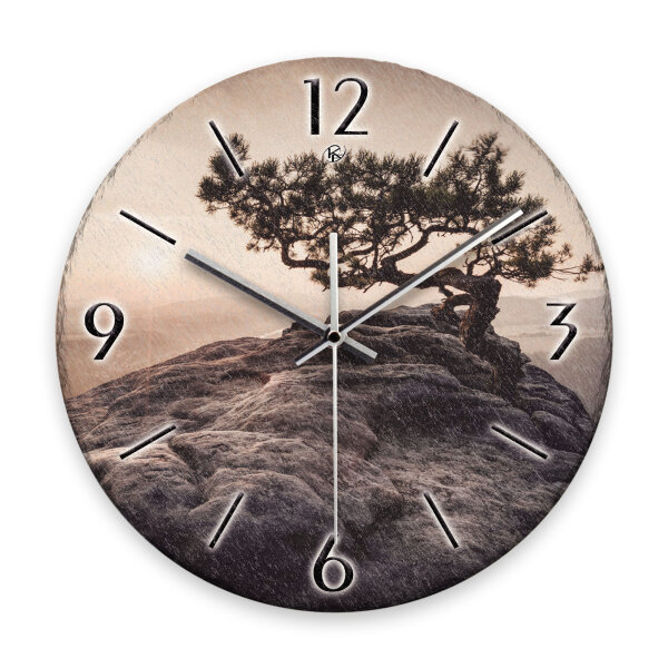 Einsamer Baum Design-Wanduhr aus Steinguss mit leisem...