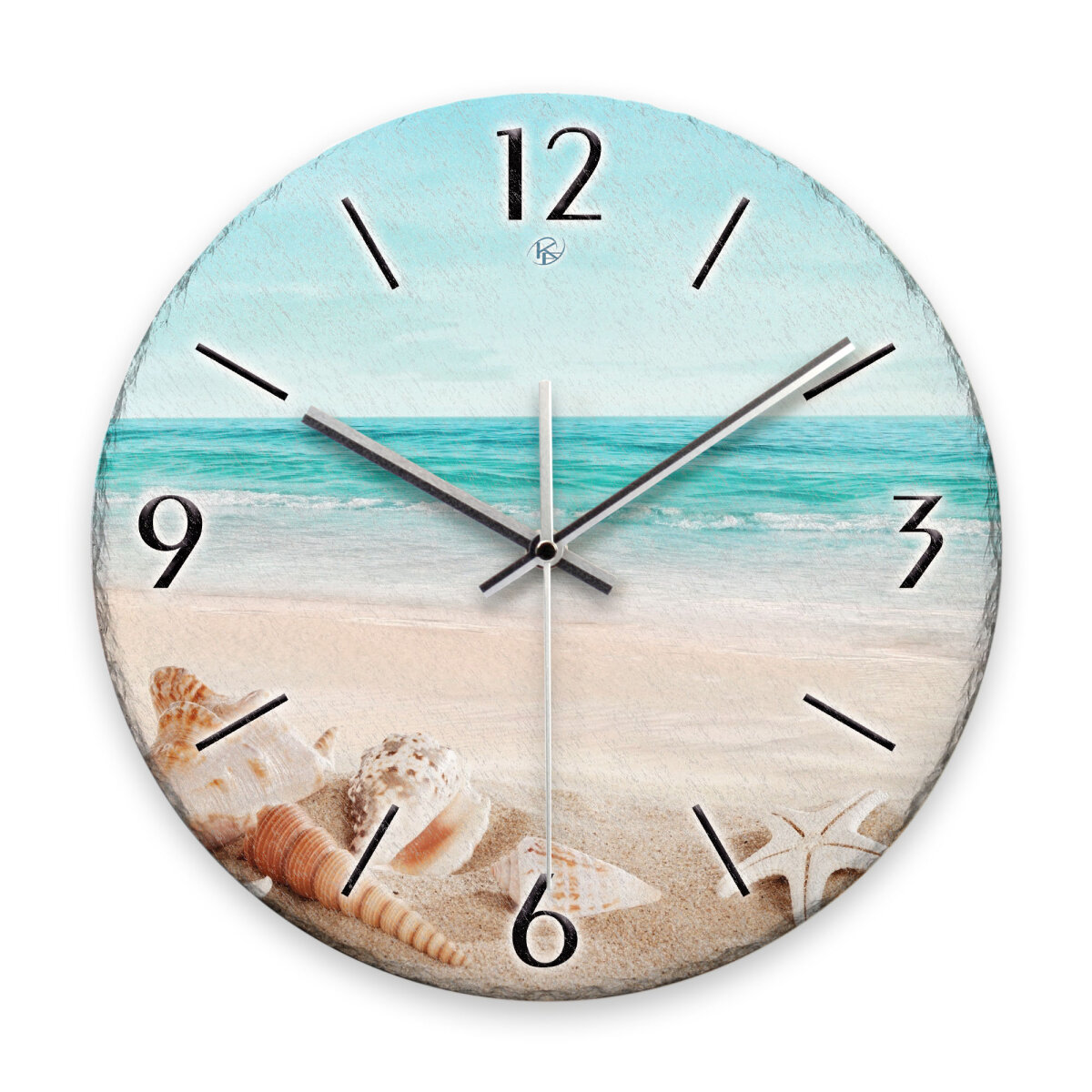 Südsee-Strand Design-Wanduhr aus Steinguss mit leisem Uhrwerk