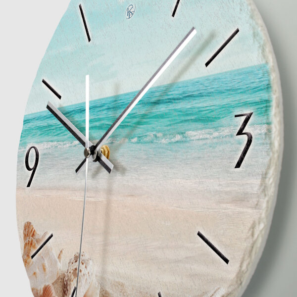 Südsee-Strand Design-Wanduhr aus Steinguss mit leisem Uhrwerk