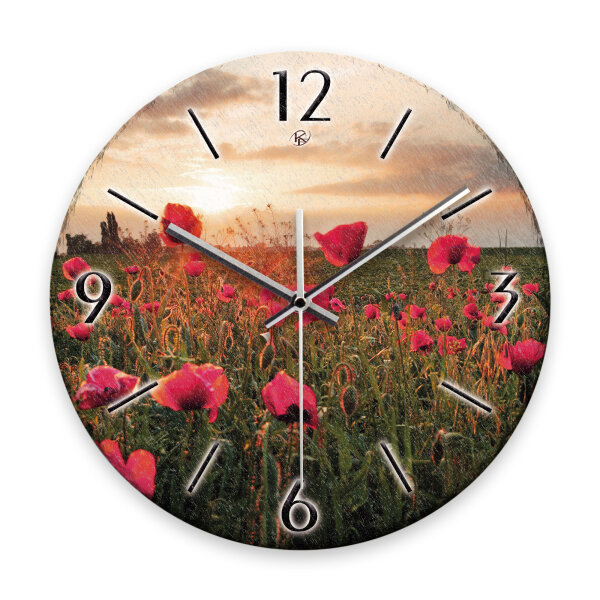 Mohnblumen-Feld Design-Wanduhr aus Steinguss mit leisem...