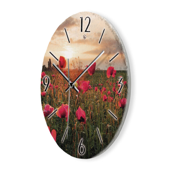 Mohnblumen-Feld Design-Wanduhr aus Steinguss mit leisem Uhrwerk