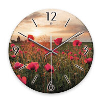 Mohnblumen-Feld Design-Wanduhr aus Steinguss mit leisem Uhrwerk