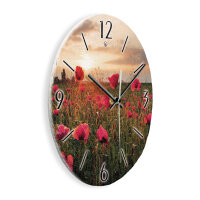 Mohnblumen-Feld Design-Wanduhr aus Steinguss mit leisem Uhrwerk