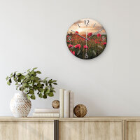 Mohnblumen-Feld Design-Wanduhr aus Steinguss mit leisem Uhrwerk