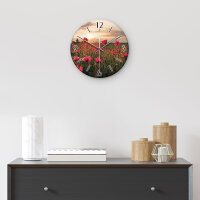 Mohnblumen-Feld Design-Wanduhr aus Steinguss mit leisem Uhrwerk
