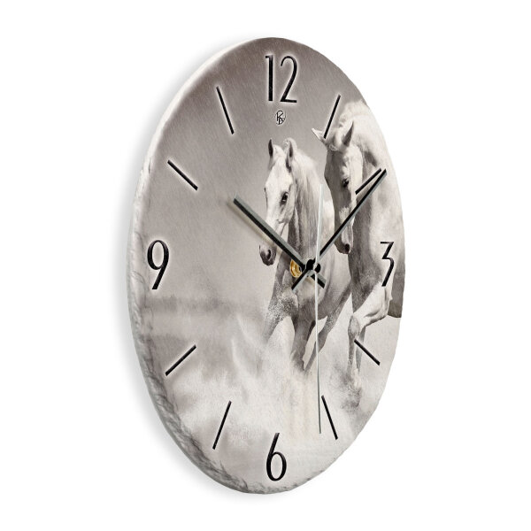 Weiße Pferde Design-Wanduhr aus Steinguss mit...
