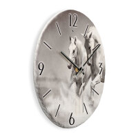 Weiße Pferde Design-Wanduhr aus Steinguss mit leisem Uhrwerk