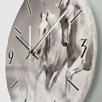 Weiße Pferde Design-Wanduhr aus Steinguss mit leisem Uhrwerk