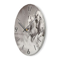 Weiße Pferde Design-Wanduhr aus Steinguss mit leisem Uhrwerk