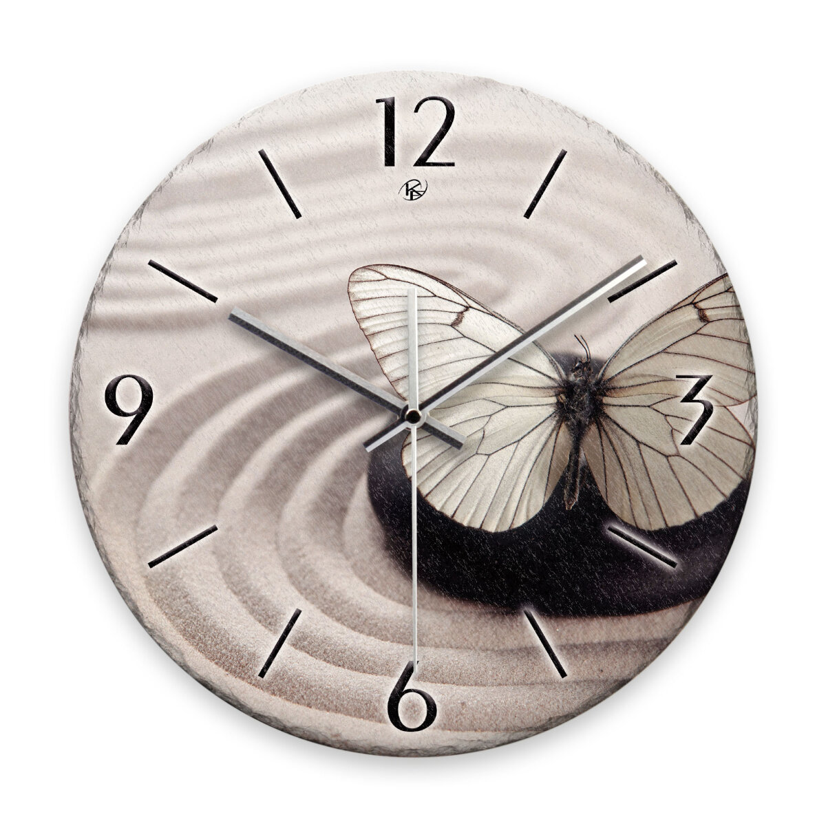 Schmetterling Design-Wanduhr aus Steinguss mit leisem Uhrwerk