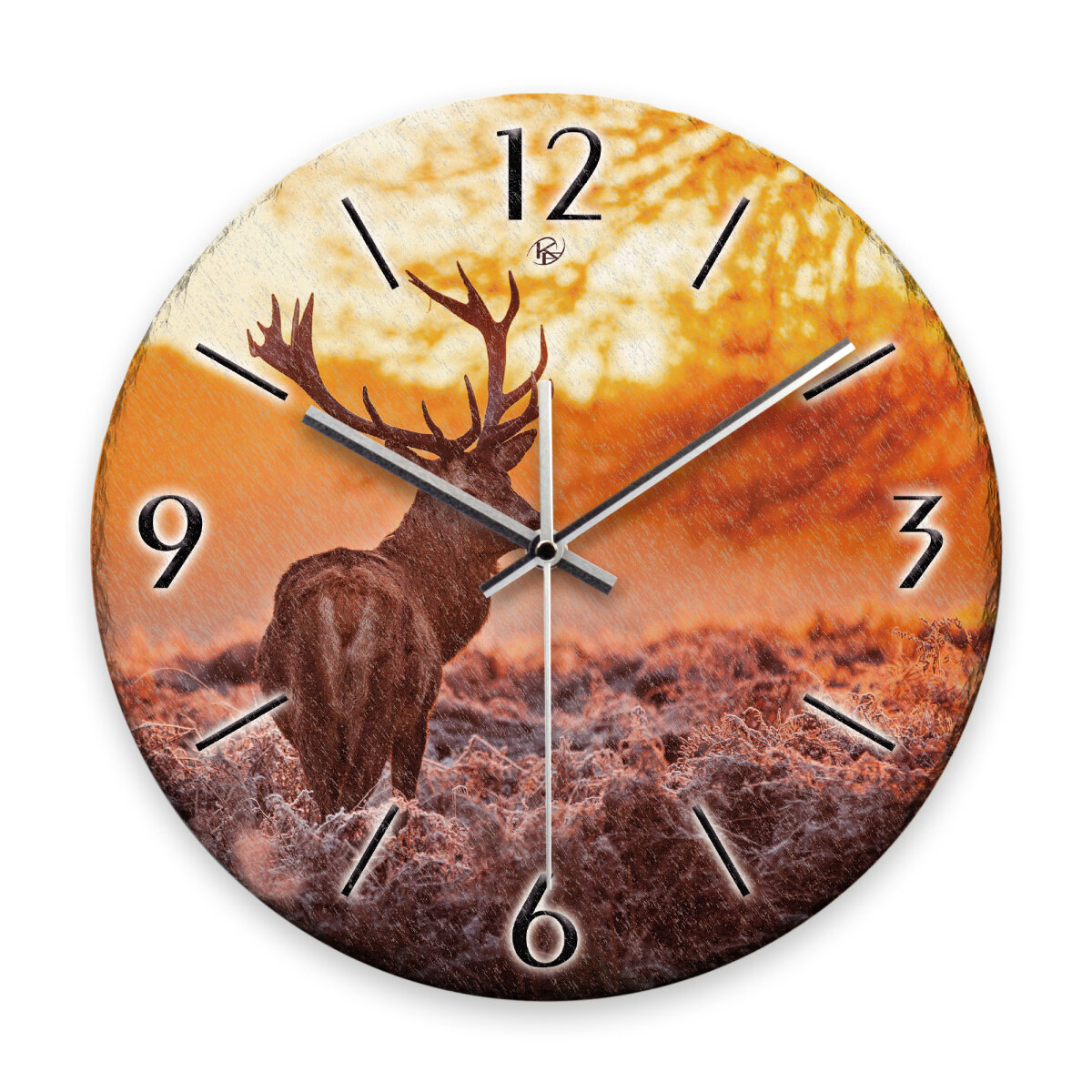 Hirsch Design-Wanduhr aus Steinguss mit leisem Uhrwerk