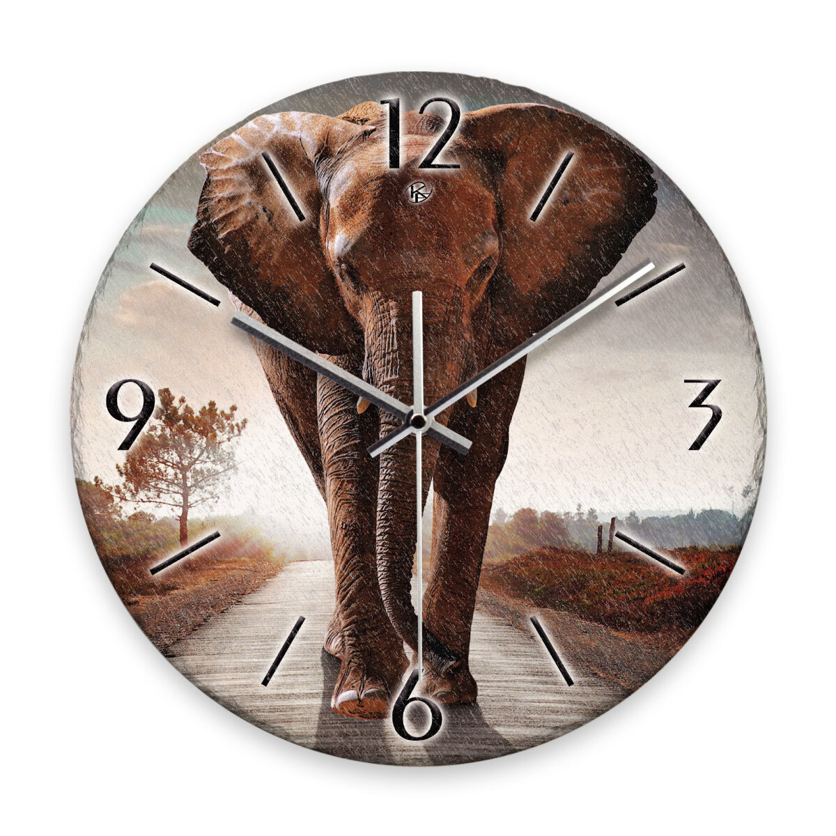 Elefant Design-Wanduhr aus Steinguss mit leisem Uhrwerk