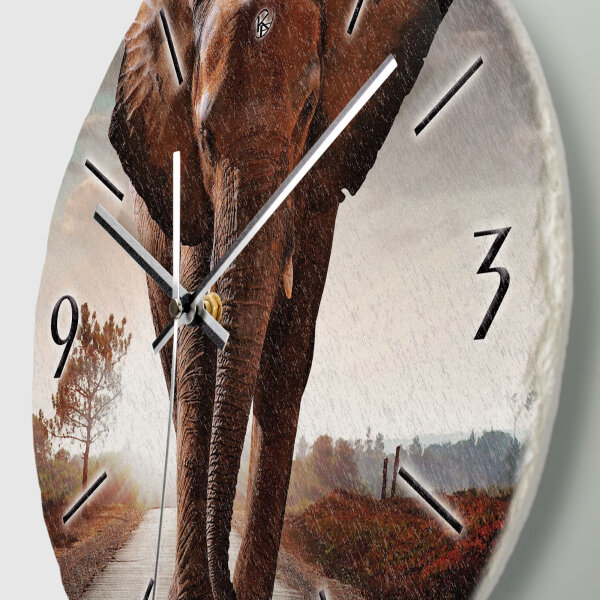 Elefant Design-Wanduhr aus Steinguss mit leisem Uhrwerk