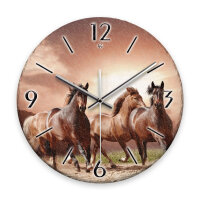 Wilde Pferde Design-Wanduhr aus Steinguss mit leisem Uhrwerk
