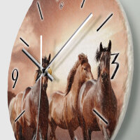 Wilde Pferde Design-Wanduhr aus Steinguss mit leisem Uhrwerk