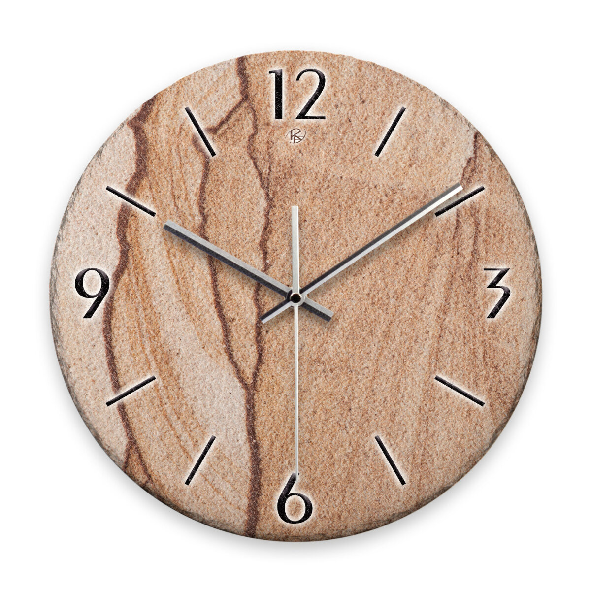 Marmor-Optik beige Design-Wanduhr aus Steinguss mit leisem Uhrwerk