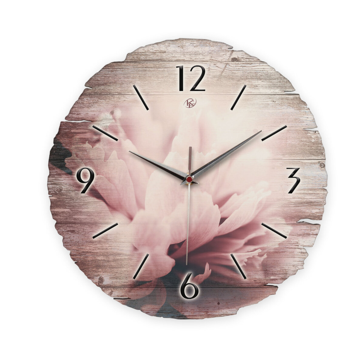 Dahlie Runde Designer-Wanduhr aus Holz – leises Uhrwerk