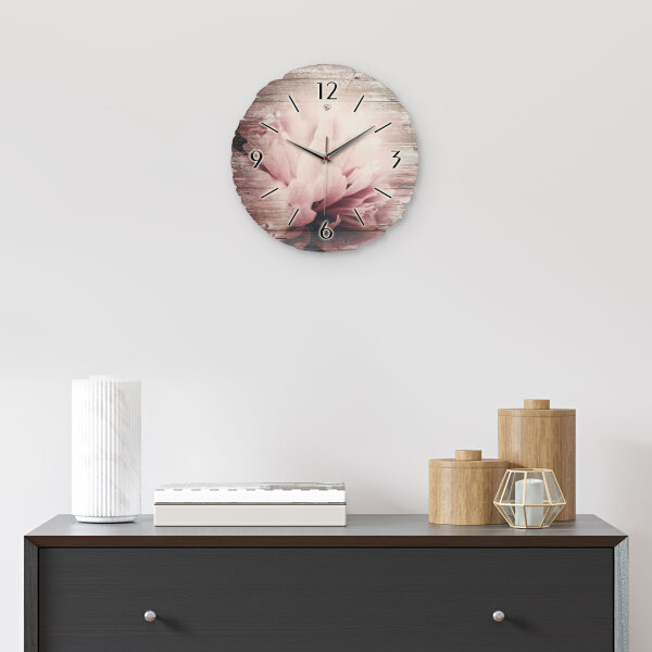 Dahlie Runde Designer-Wanduhr aus Holz – leises Uhrwerk