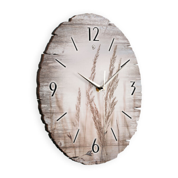 Gräser am See Runde Designer-Wanduhr aus Holz...
