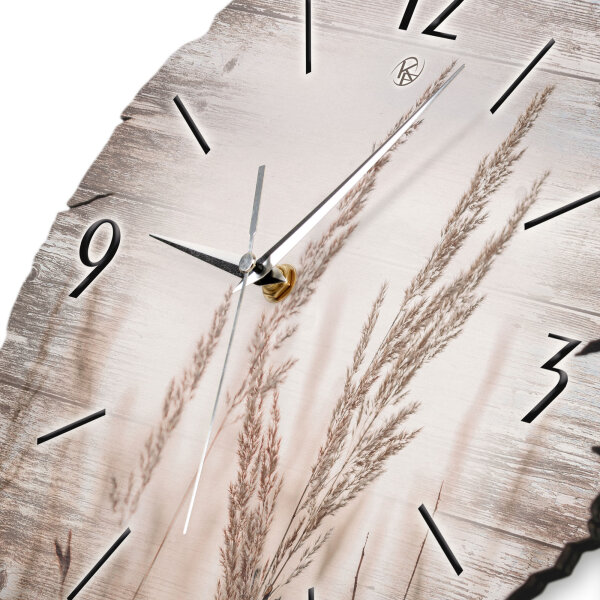 Gräser am See Runde Designer-Wanduhr aus Holz – leises Uhrwerk