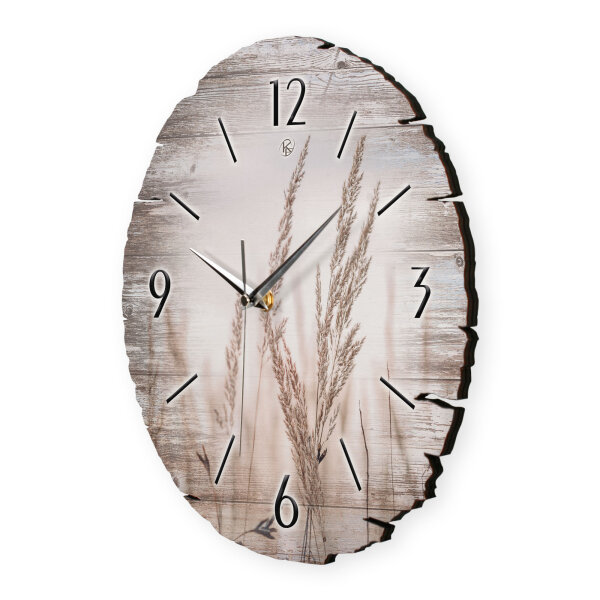 Gräser am See Runde Designer-Wanduhr aus Holz – leises Uhrwerk