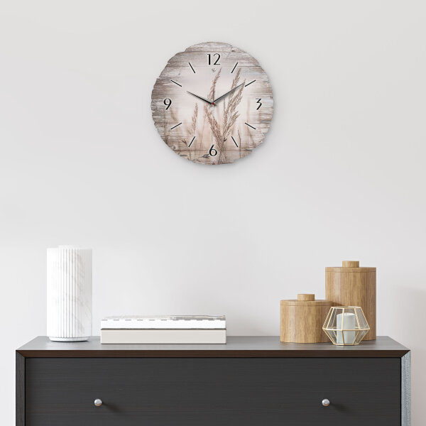 Gräser am See Runde Designer-Wanduhr aus Holz – leises Uhrwerk