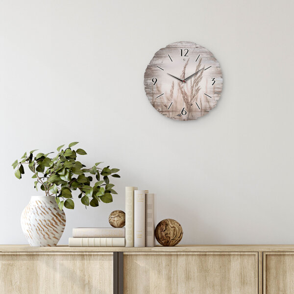 Gräser am See Runde Designer-Wanduhr aus Holz – leises Uhrwerk