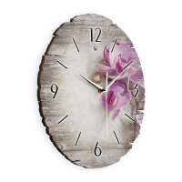Orchidee Runde Designer-Wanduhr aus Holz – leises Uhrwerk