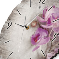 Orchidee Runde Designer-Wanduhr aus Holz – leises Uhrwerk