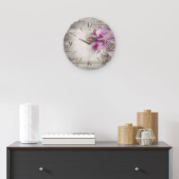 Orchidee Runde Designer-Wanduhr aus Holz – leises Uhrwerk
