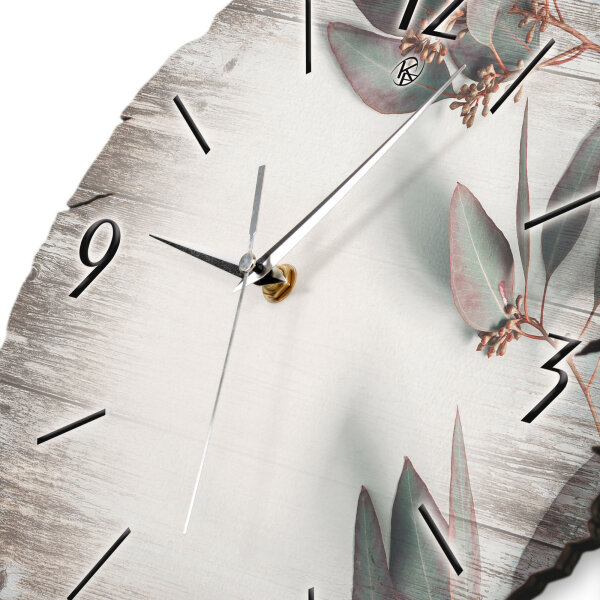 Eukalyptus Runde Designer-Wanduhr aus Holz – leises Uhrwerk
