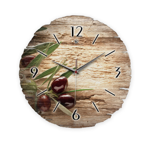 Oliven Zweig Runde Designer-Wanduhr aus Holz –...