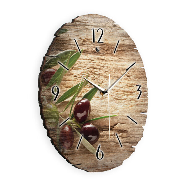 Oliven Zweig Runde Designer-Wanduhr aus Holz –...