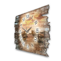 Steg bei Sonnenuntergang Designer-Wanduhr aus Holz – leises Uhrwerk