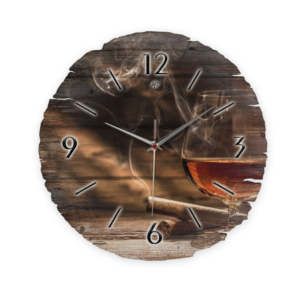 Whiskey & Zigarre Runde Designer-Wanduhr aus Holz...