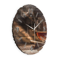 Whiskey & Zigarre Runde Designer-Wanduhr aus Holz – leises Uhrwerk