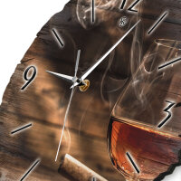 Whiskey & Zigarre Runde Designer-Wanduhr aus Holz – leises Uhrwerk
