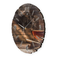 Whiskey & Zigarre Runde Designer-Wanduhr aus Holz – leises Uhrwerk