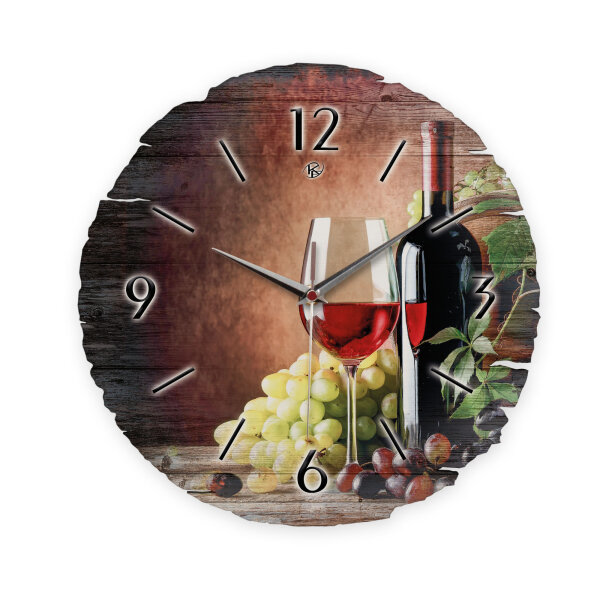 Wein & Trauben Runde Designer-Wanduhr aus Holz...