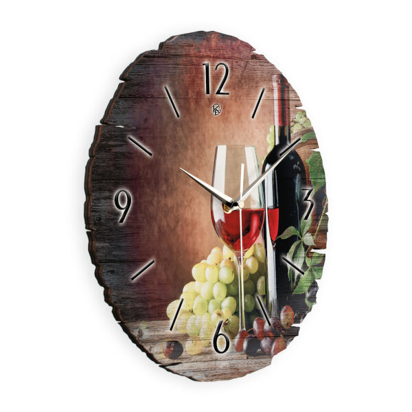 Wein & Trauben Runde Designer-Wanduhr aus Holz...
