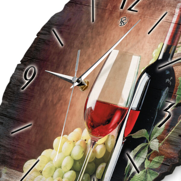 Wein & Trauben Runde Designer-Wanduhr aus Holz – leises Uhrwerk