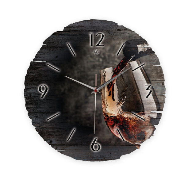 Rotwein Runde Designer-Wanduhr aus Holz – leises...