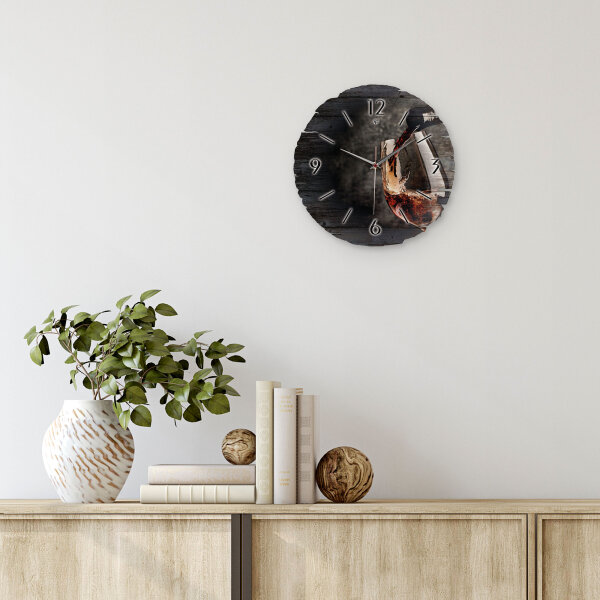 Rotwein Runde Designer-Wanduhr aus Holz – leises Uhrwerk